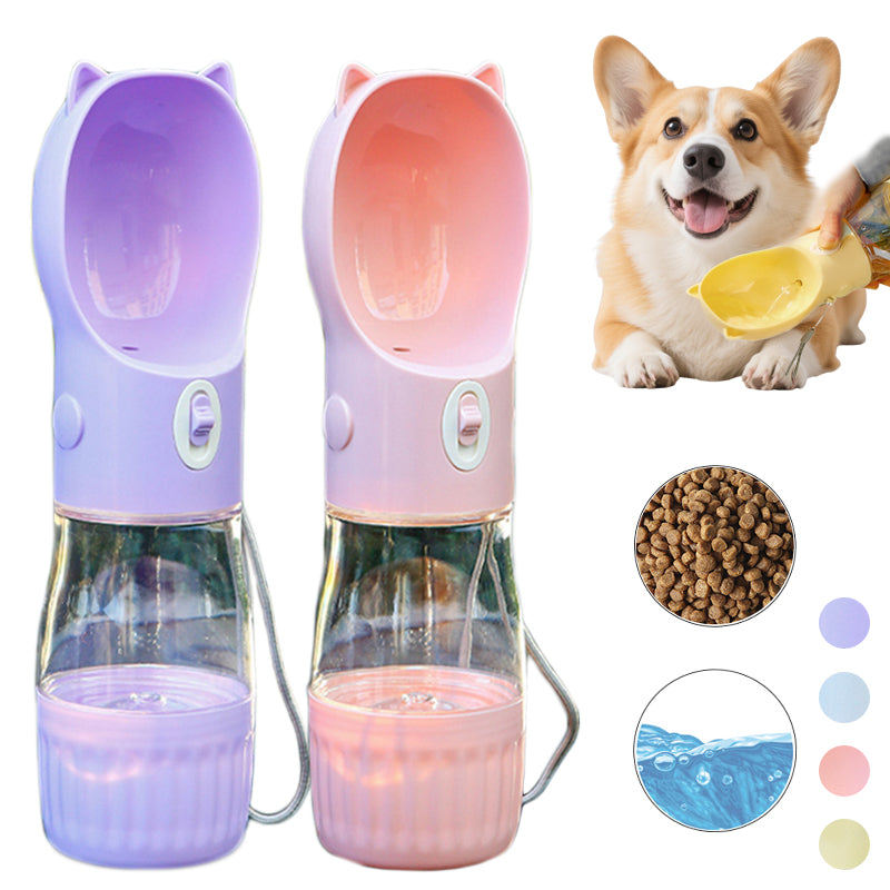 2-in-1 Portable Dog Water Bottle – Leak-Proof Travel Water & Food Container