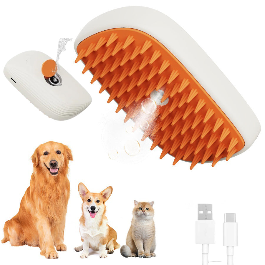 USB Rechargeable Pet Steam Brush – Spray Massage Grooming Comb for Dogs & Cats